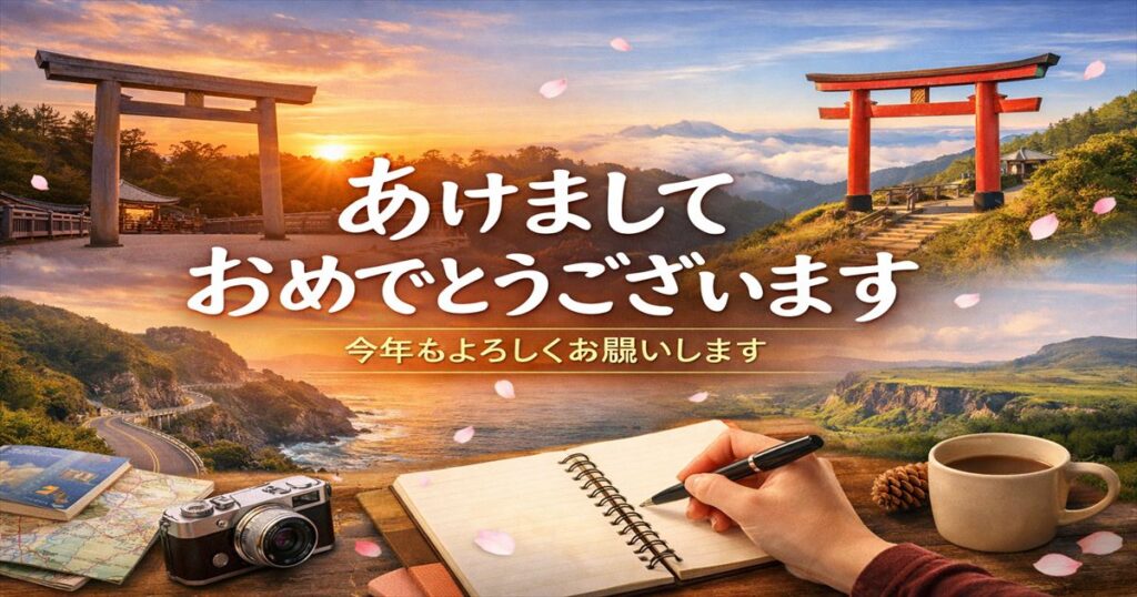 新年のあいさつと一年の旅を振り返るブログ記事のアイキャッチ画像