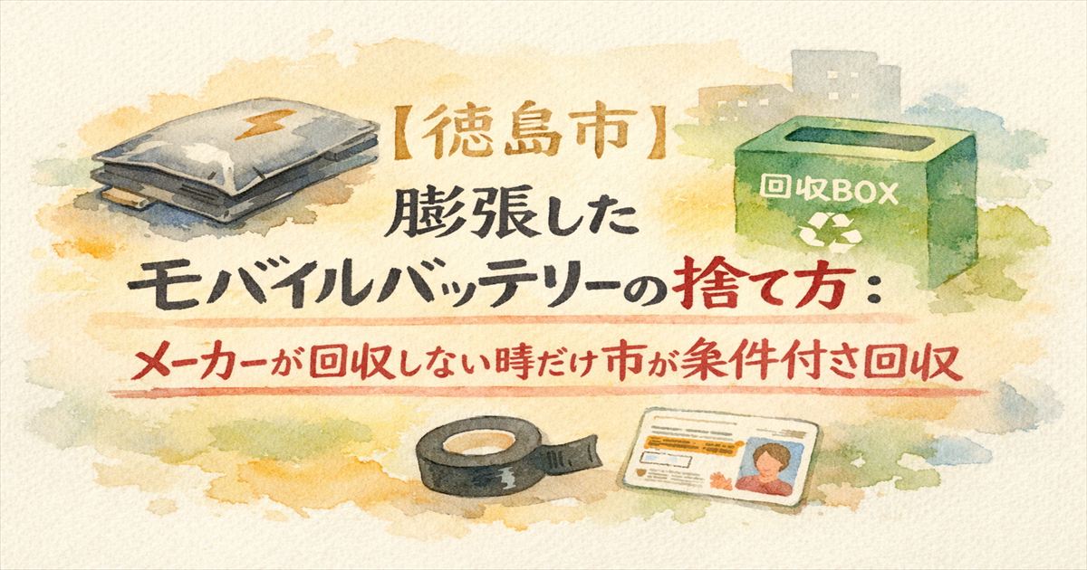 徳島市で膨張したモバイルバッテリーを処分する手順(メーカー回収優先、回収不可なら市が条件付き回収)